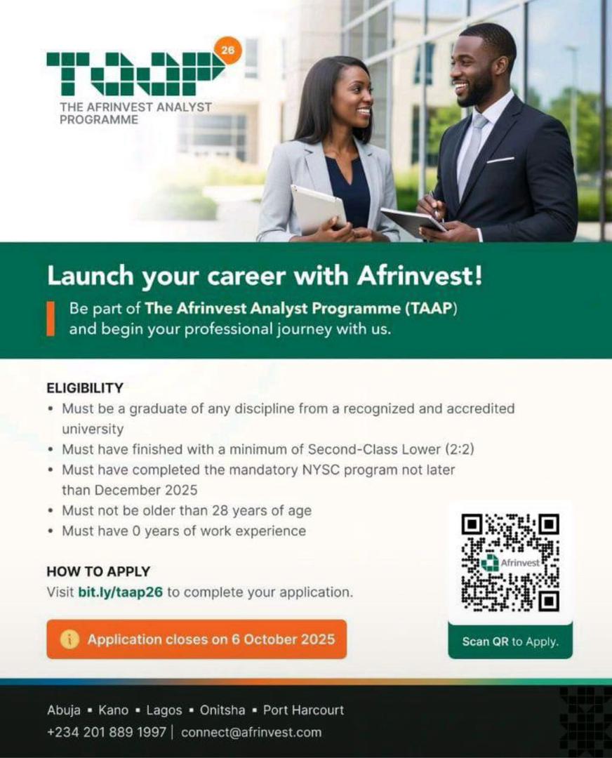 Afrinvest Analyst Programme 2025 (TAAP) | Apply Now Afrinvest Analyst Programme 2025 (TAAP) | Apply Now