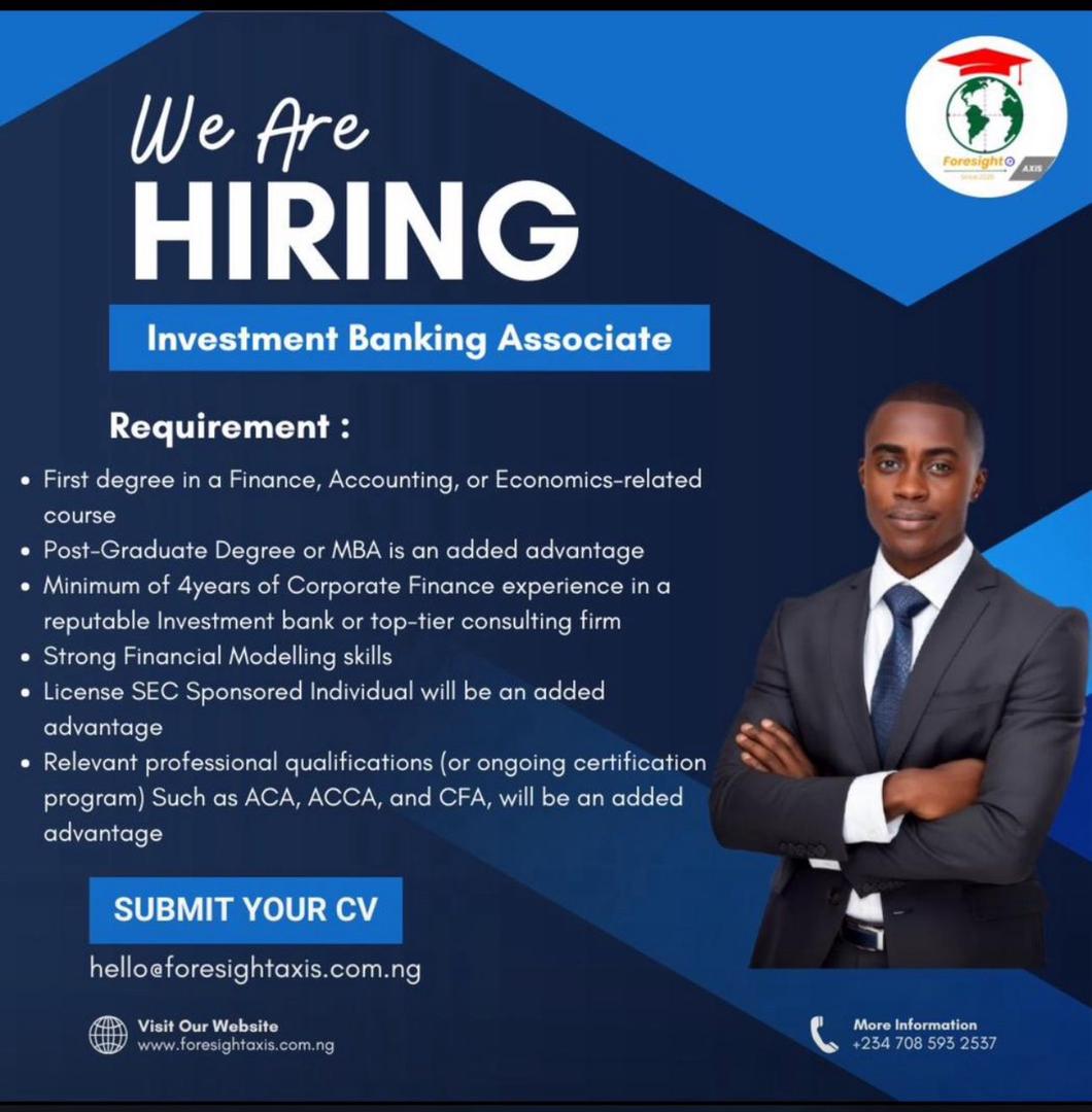 Investment Banking Associate Job in Nigeria Investment Banking Associate Job in Nigeria